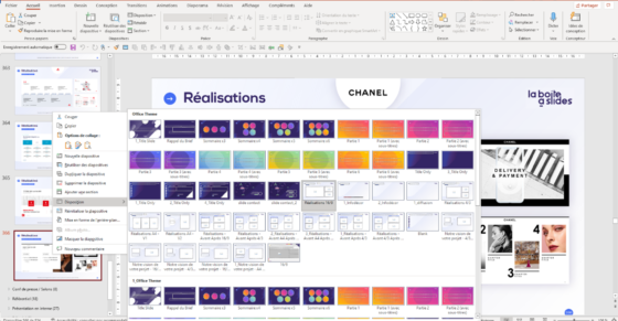 interface des dispositions powerpoint